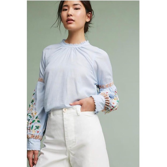 Anthro Antik Batik Fields Embroidered Blouse M